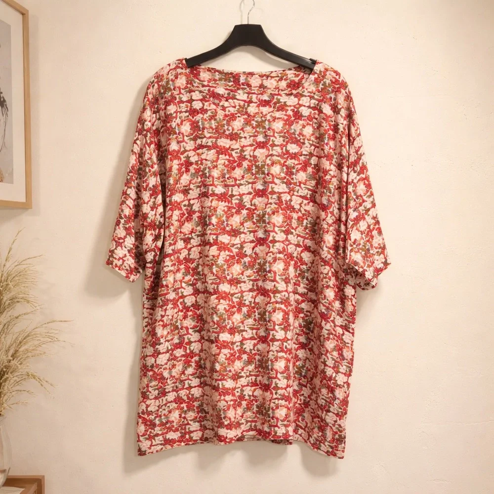 Croft & Barrow 3X Cotton Ornate Print Classic Split neck Short Sleeve Tee